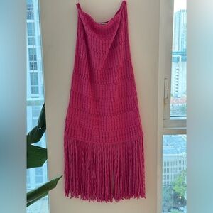Anthropologie Celandine Pink Strapless Fringe Midi Dress